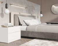Abigail Bed -Milan Grey featuring Hunter Collection - White Glossy Lacquer and Angelo Bench is Black Velvet