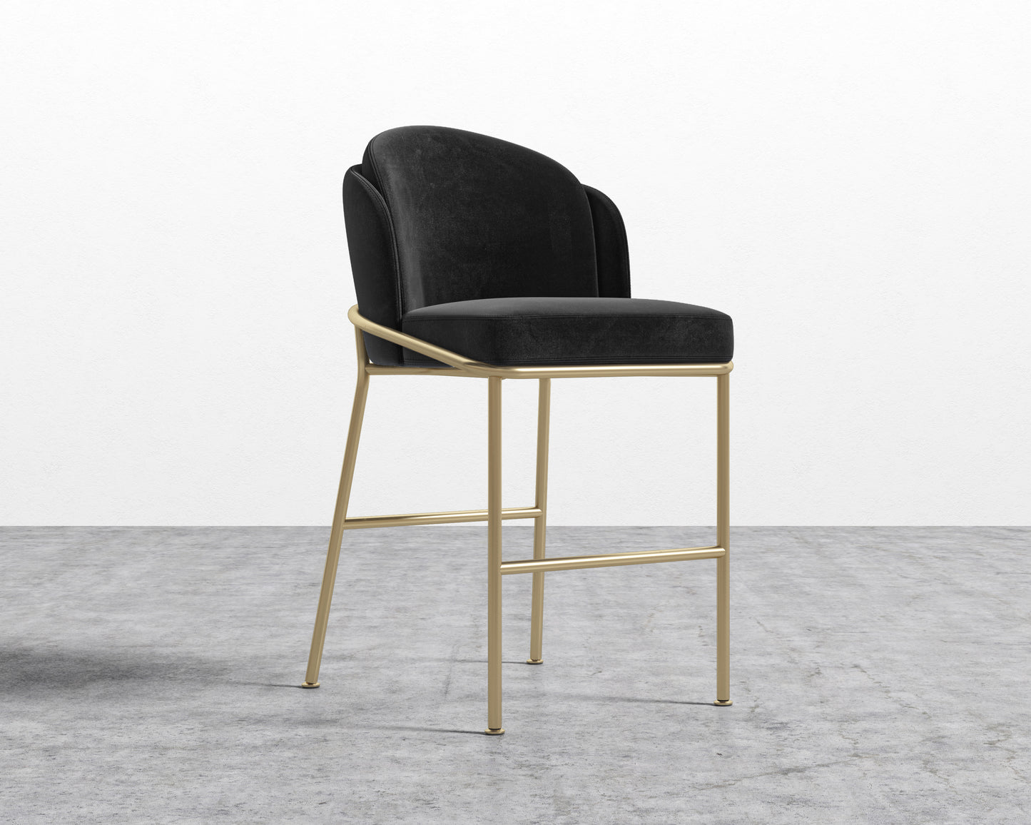 Angelo Counter Stool - Plush Velvet - Black - Brass