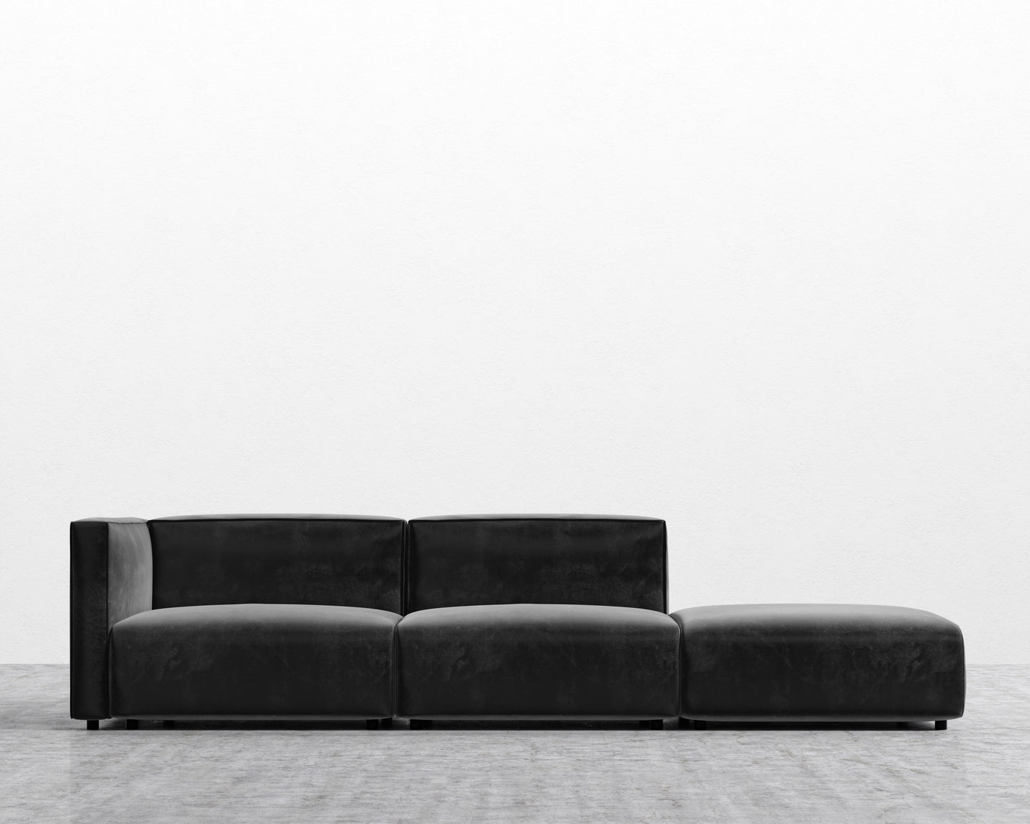 Arya Modular Sofa with Open End - Plush Velvet - Black