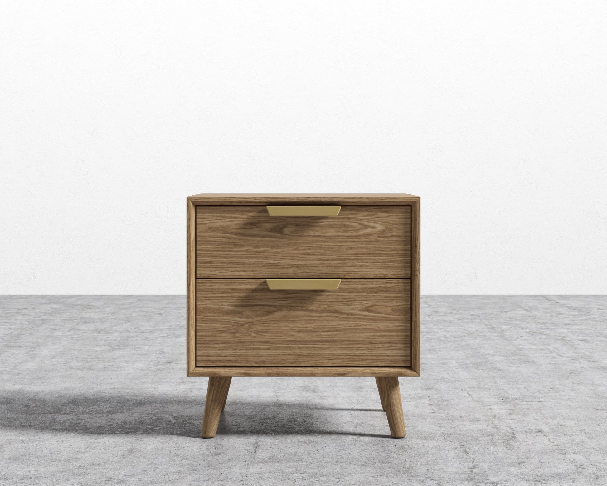 Asher Double Drawer Nightstand-Brushed Brass-Ash Veneer
