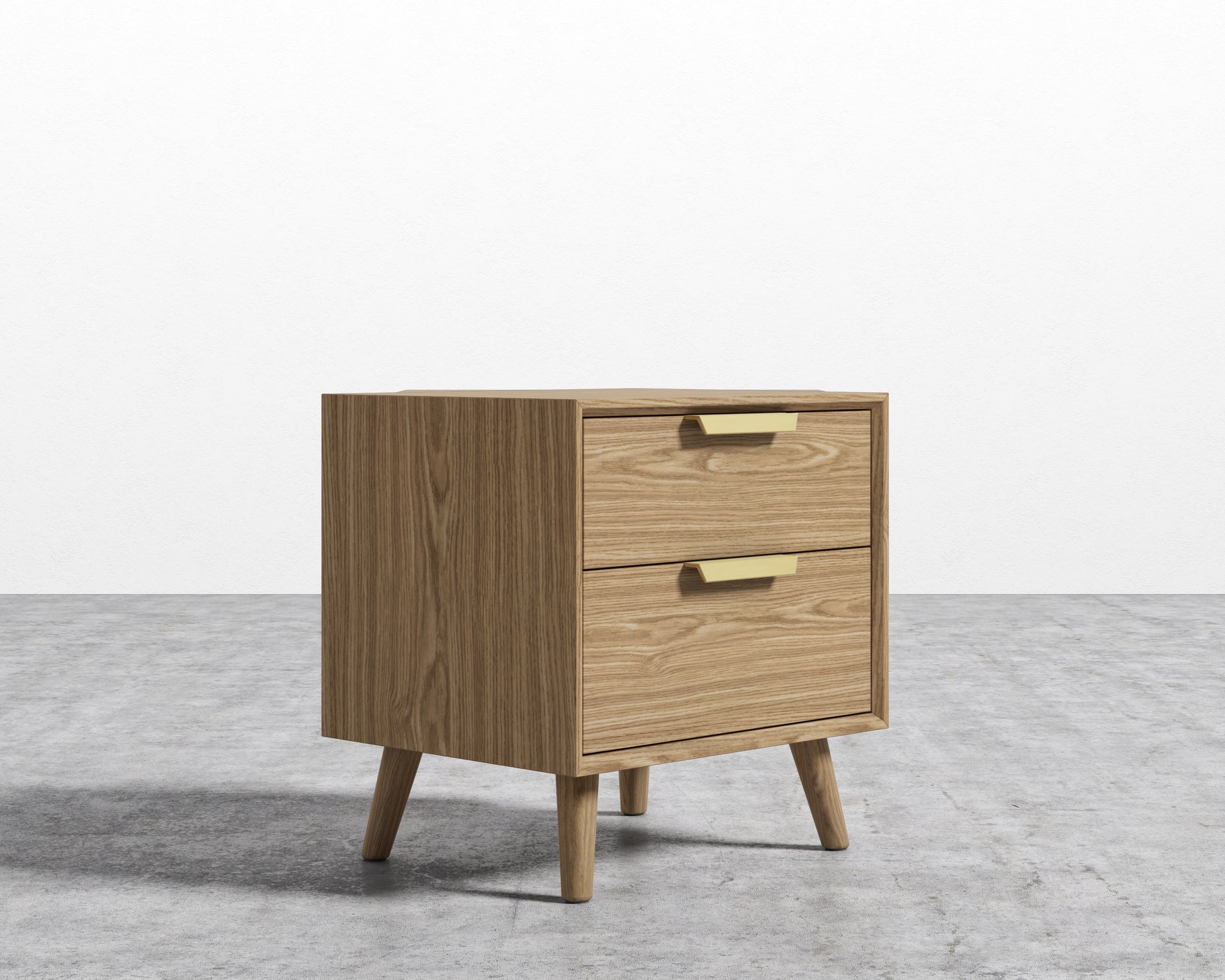 Asher Double Drawer Nightstand-Brushed Brass-Ash Veneer