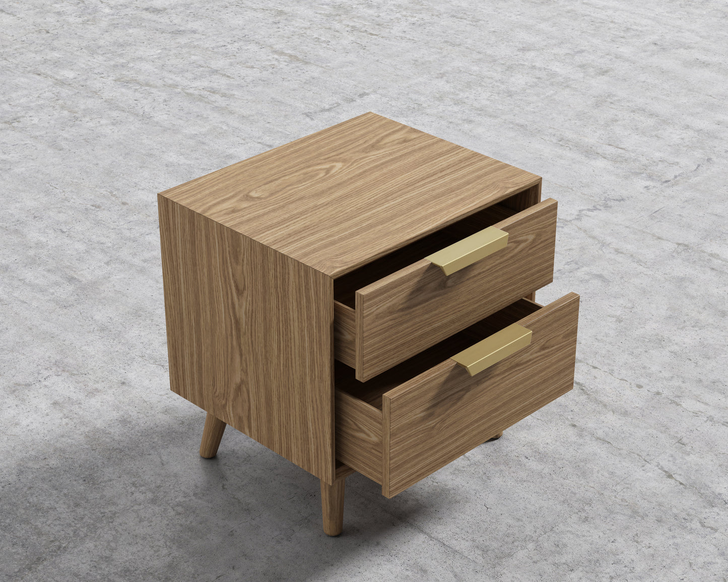 Asher Double Drawer Nightstand-Brushed Brass-Ash Veneer