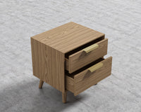 Asher Double Drawer Nightstand-Brushed Brass-Ash Veneer
