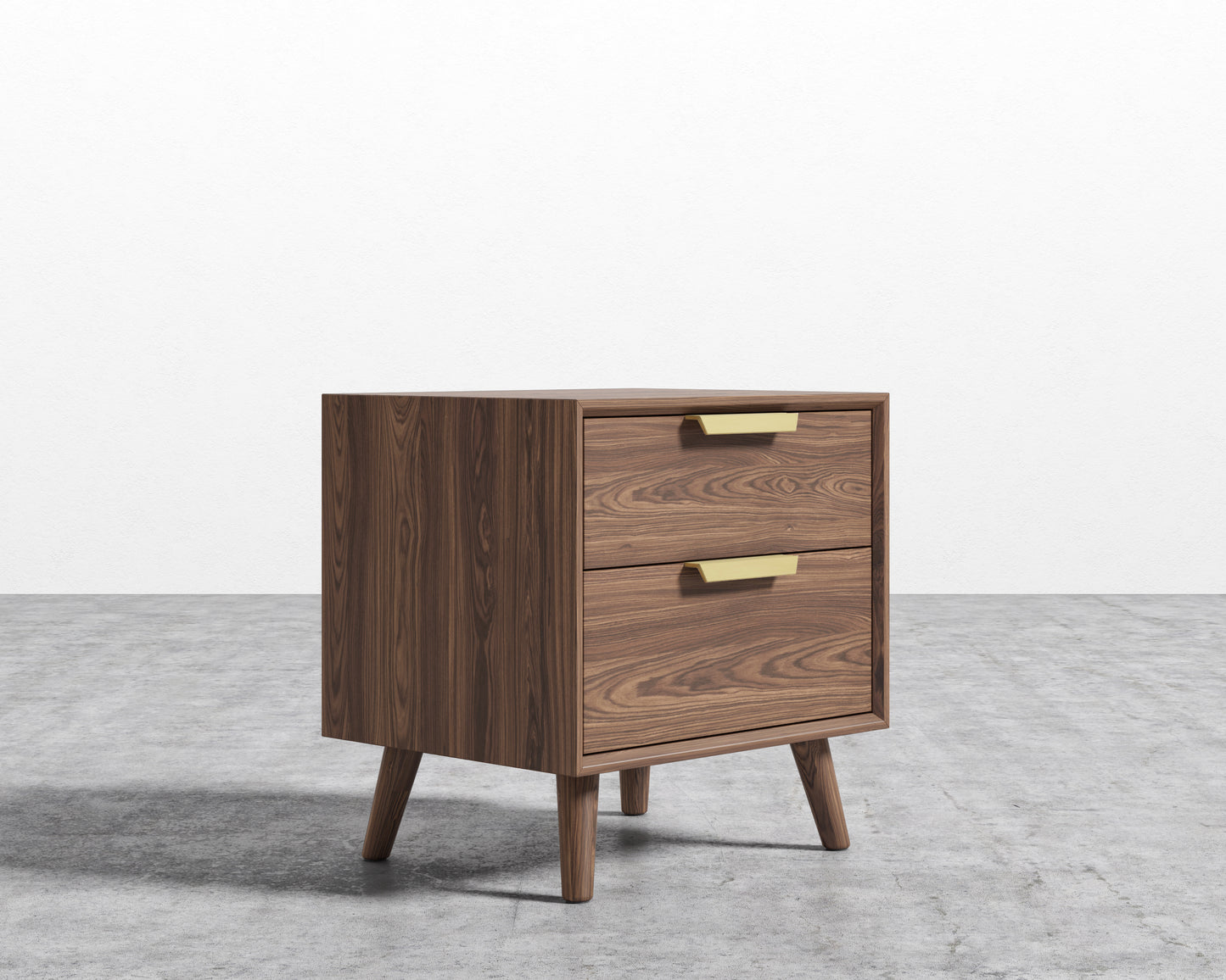 Asher Double Drawer Nightstand-Brushed Brass-Walnut