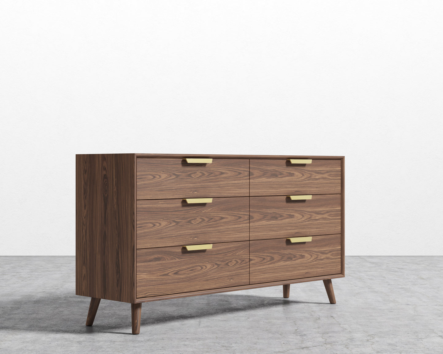 Asher Wide Dresser - Brushed Brass Handle - Walnut