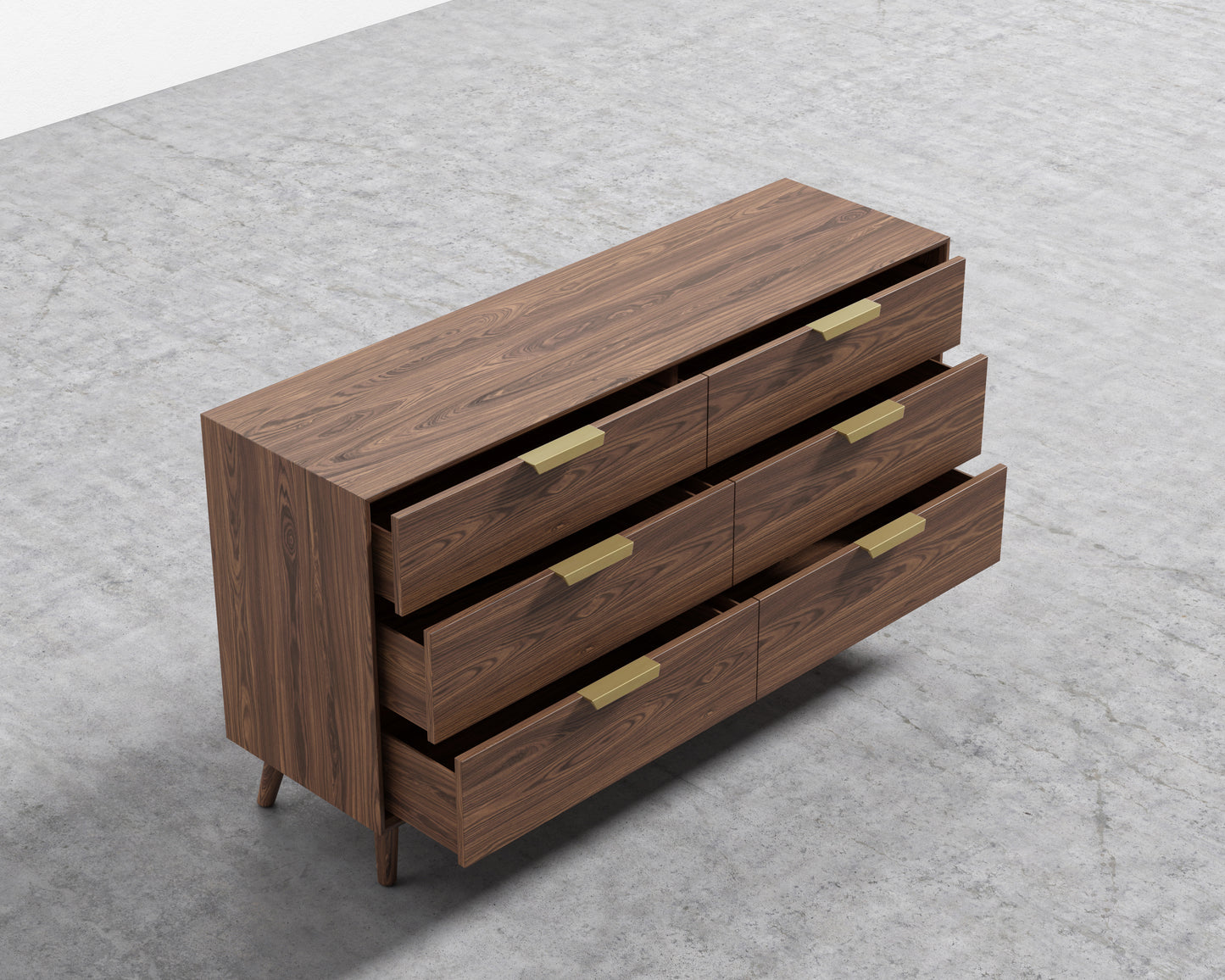 Asher Wide Dresser - Brushed Brass Handle - Walnut