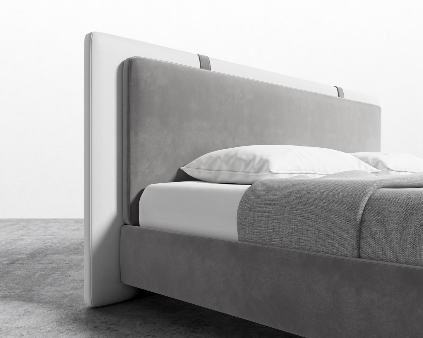 Abigail Bed - King - Plush Velvet - Glacier Grey - Monaco White