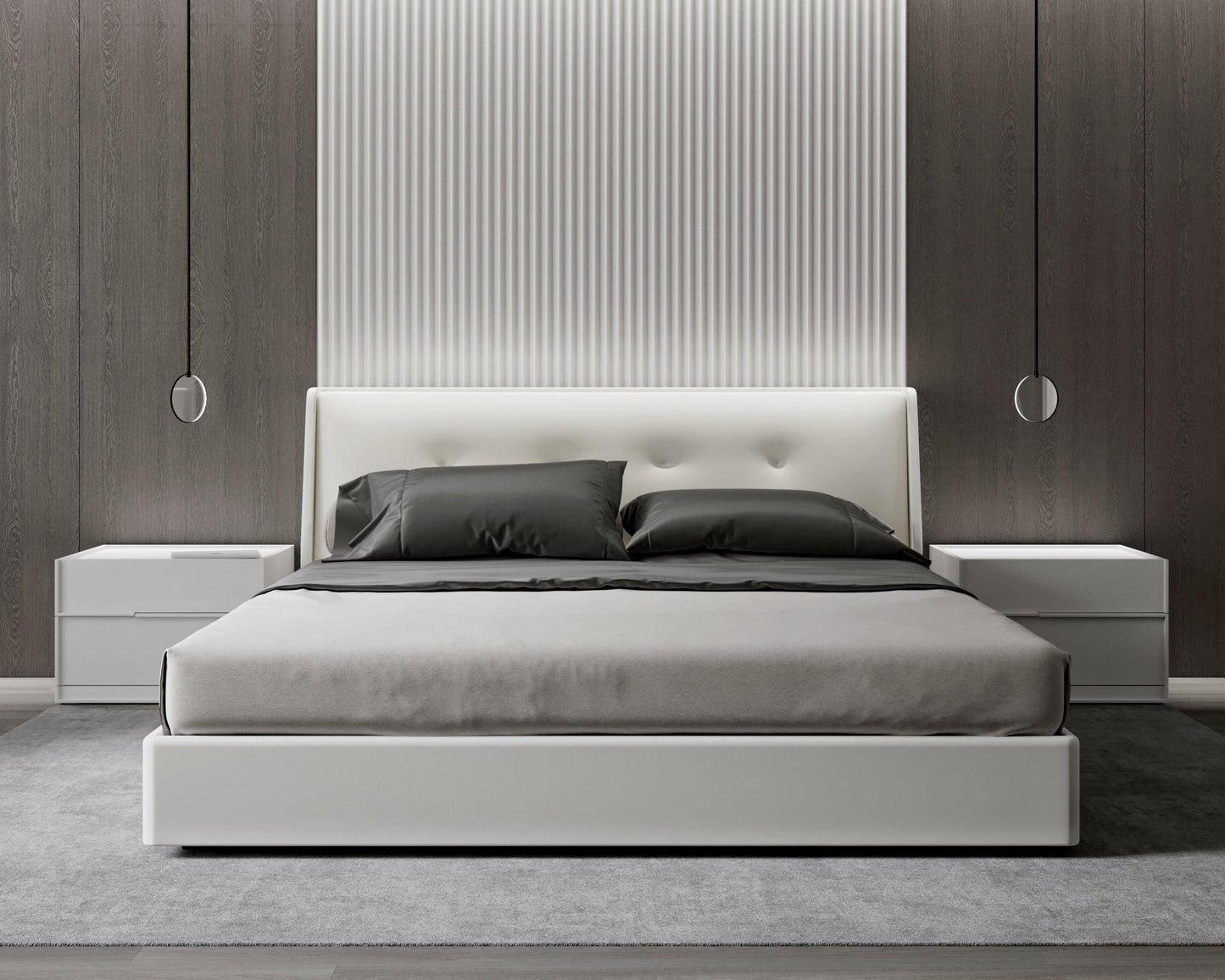 Emery Bed- Verona Ivory Featuring Hunter Nightstand in White Glossy Lacquer