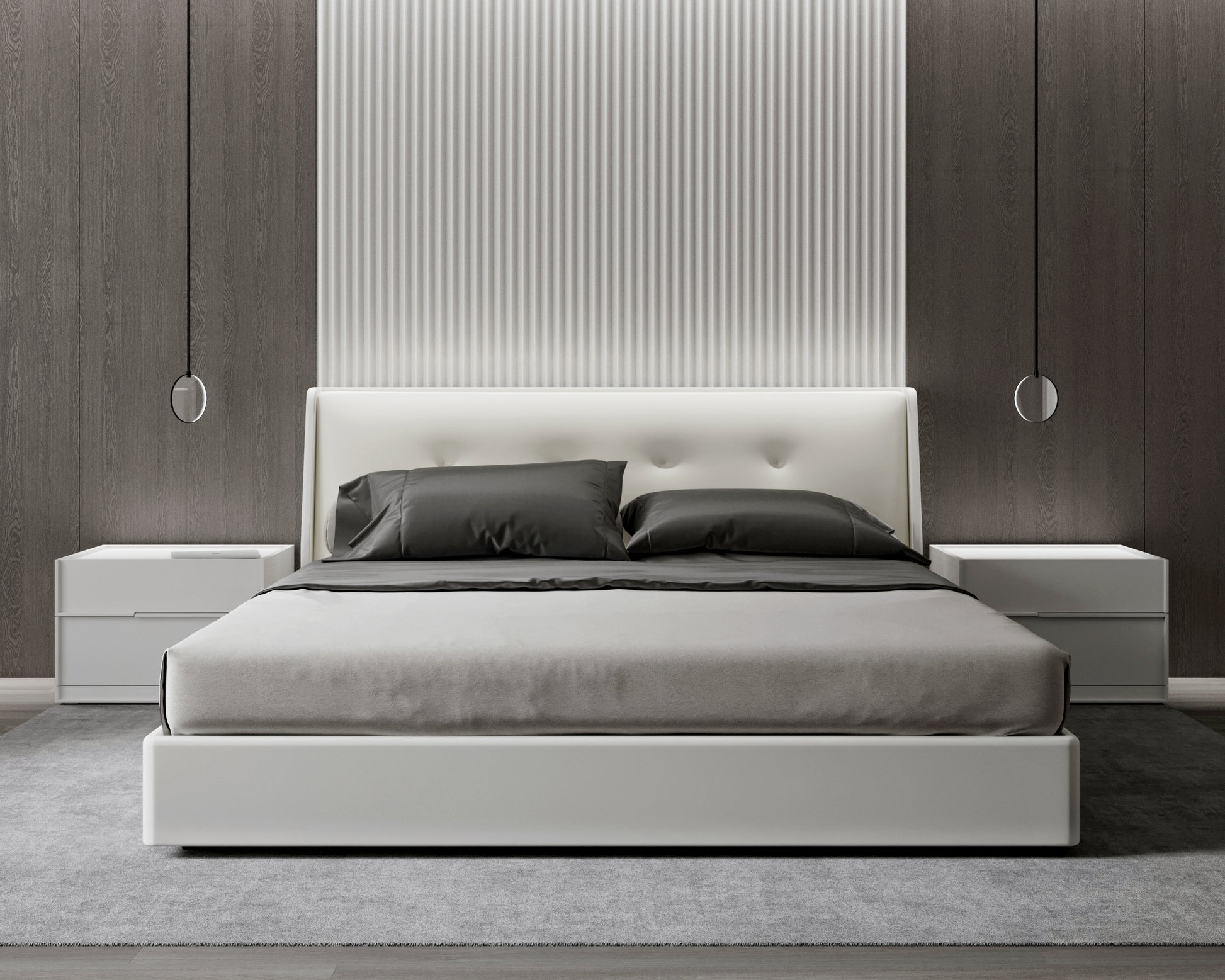 Emery Bed- Verona Ivory Featuring Hunter Nightstand in White Glossy Lacquer