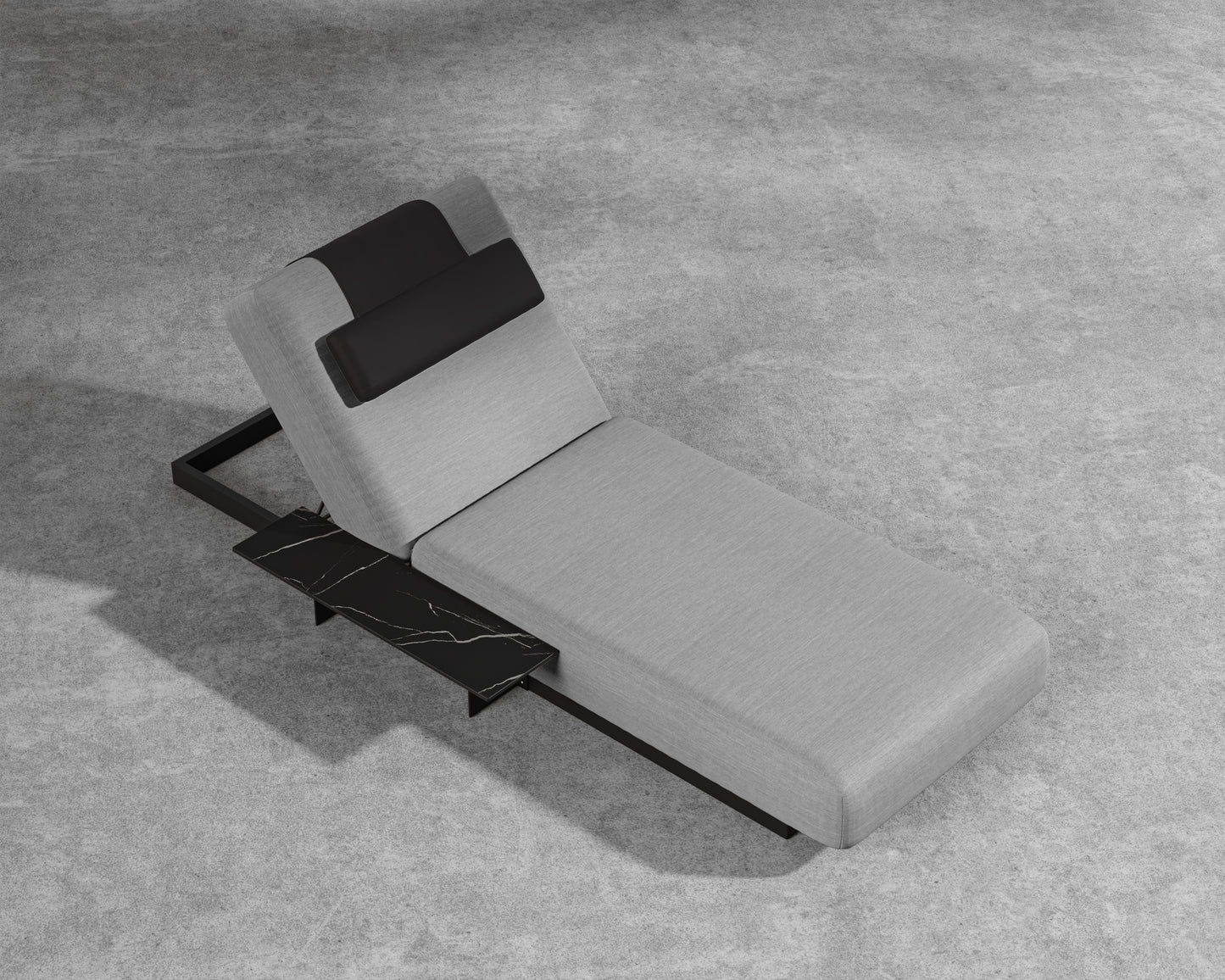 Florian Outdoor Daybed - Black Frame - Encino - Arcadia Pillow - Black Marble