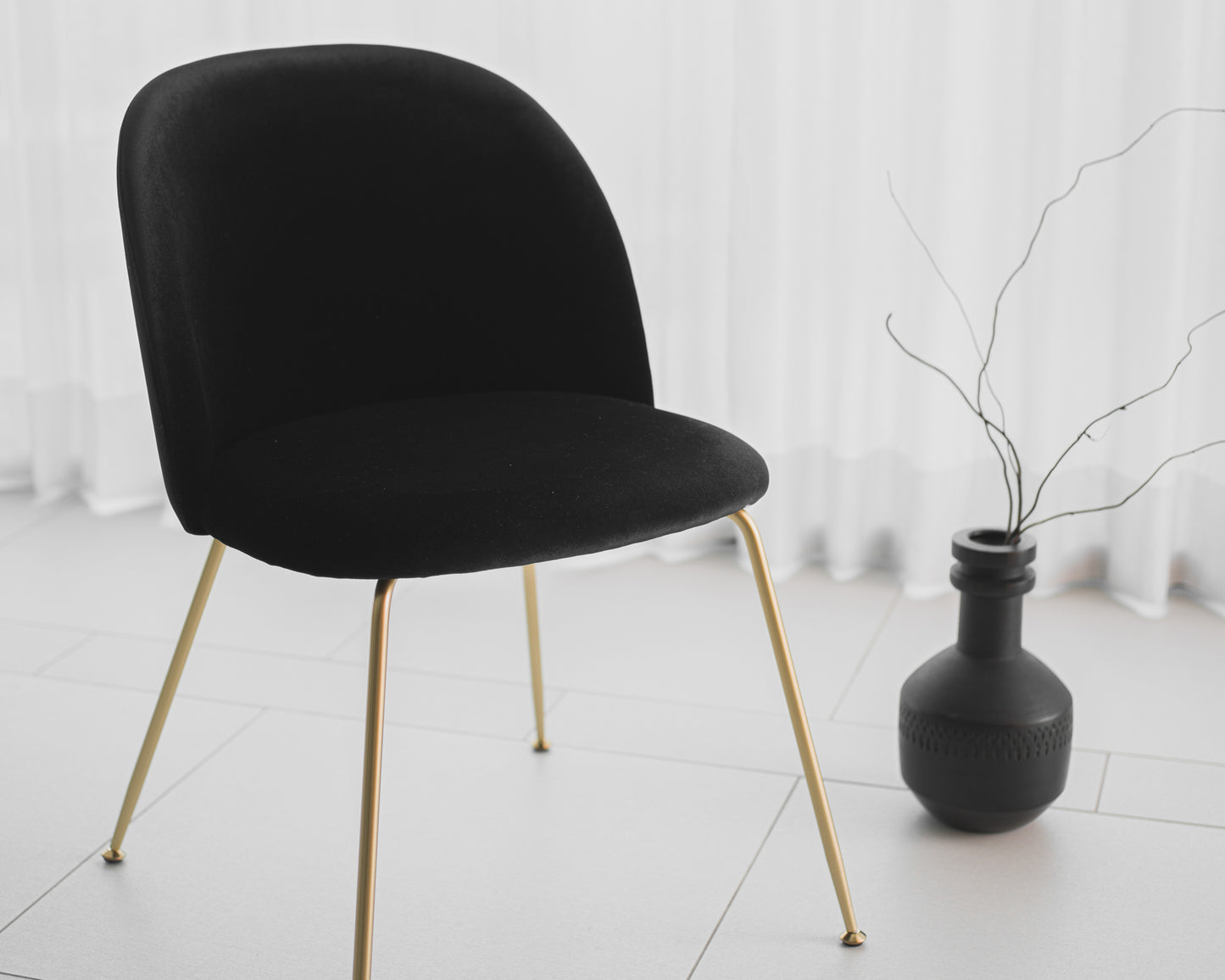 Iris Chair in Black Vintage Velvet and Brass legs