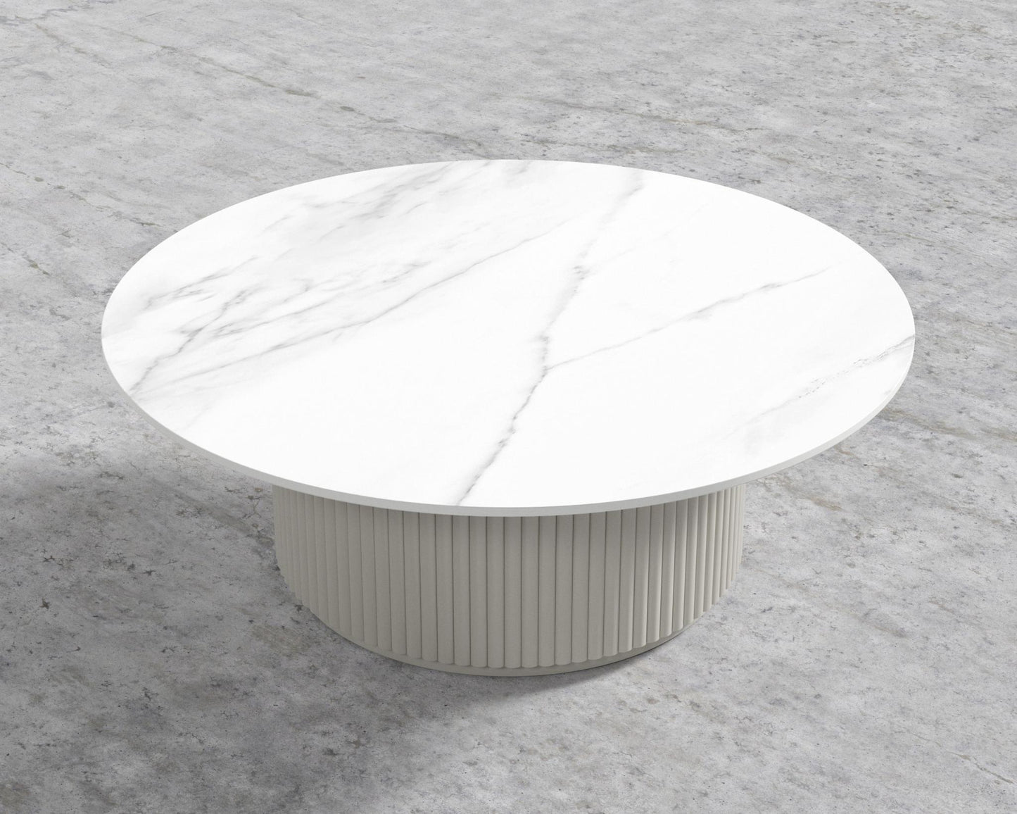 Athena Coffee Table - Alabaster Matte Lacquer, White Calacatta Ceramic, 39" | 99cm