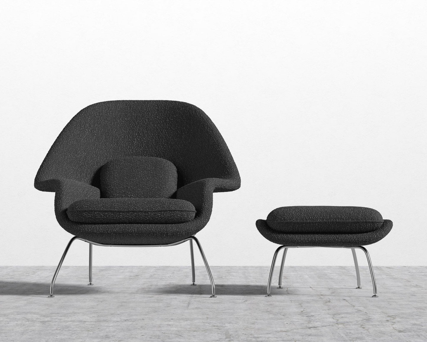 Womb Chair and Ottoman - Chatou Boucle - Caviar