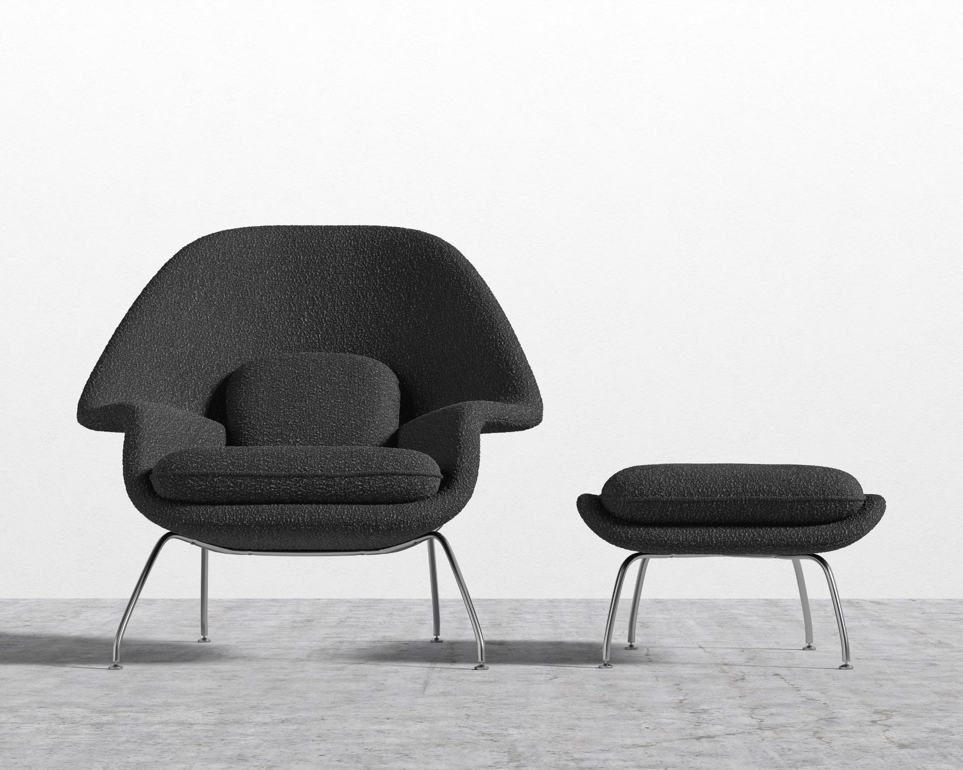 Womb Chair and Ottoman - Chatou Boucle - Caviar