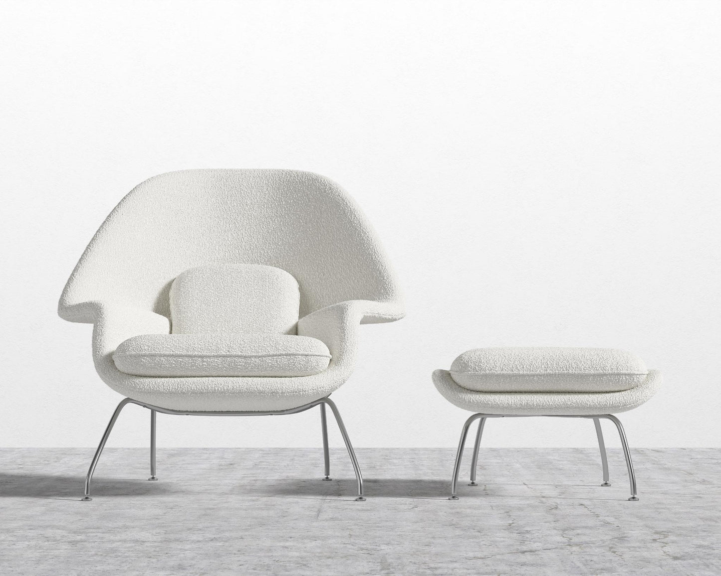 Womb Chair and Ottoman - Chatou Boucle - Pearl
