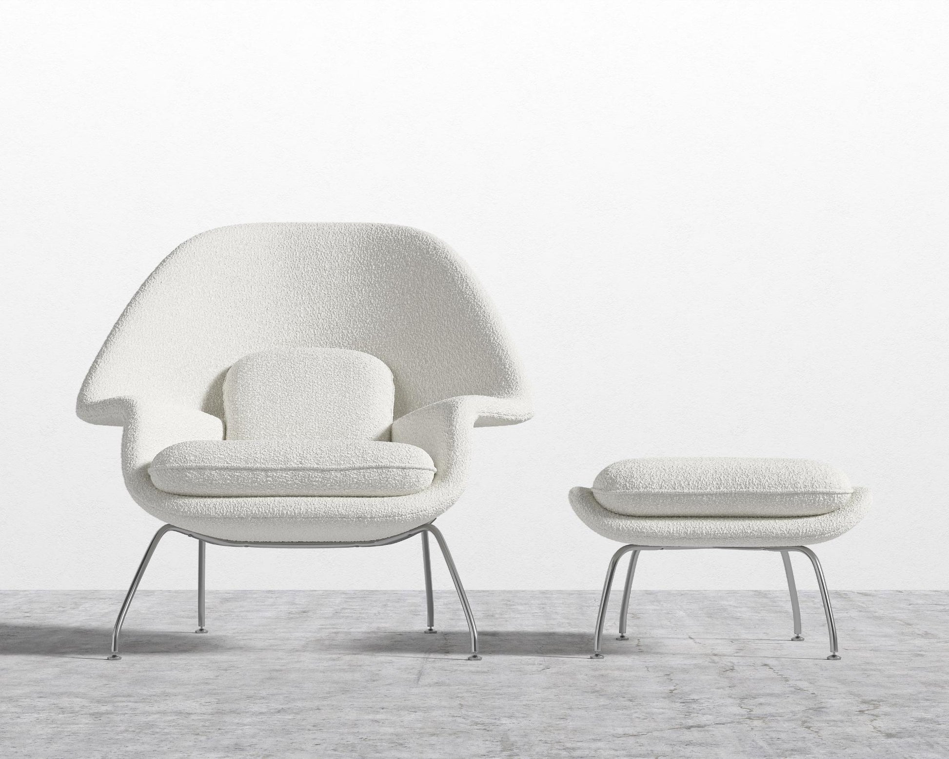 Womb Chair and Ottoman - Chatou Boucle - Pearl