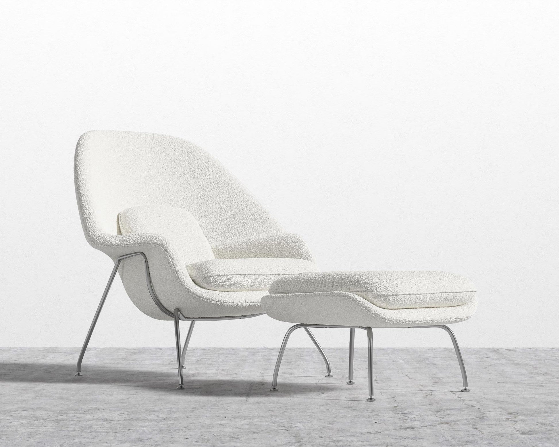 Womb Chair and Ottoman - Chatou Boucle - Pearl