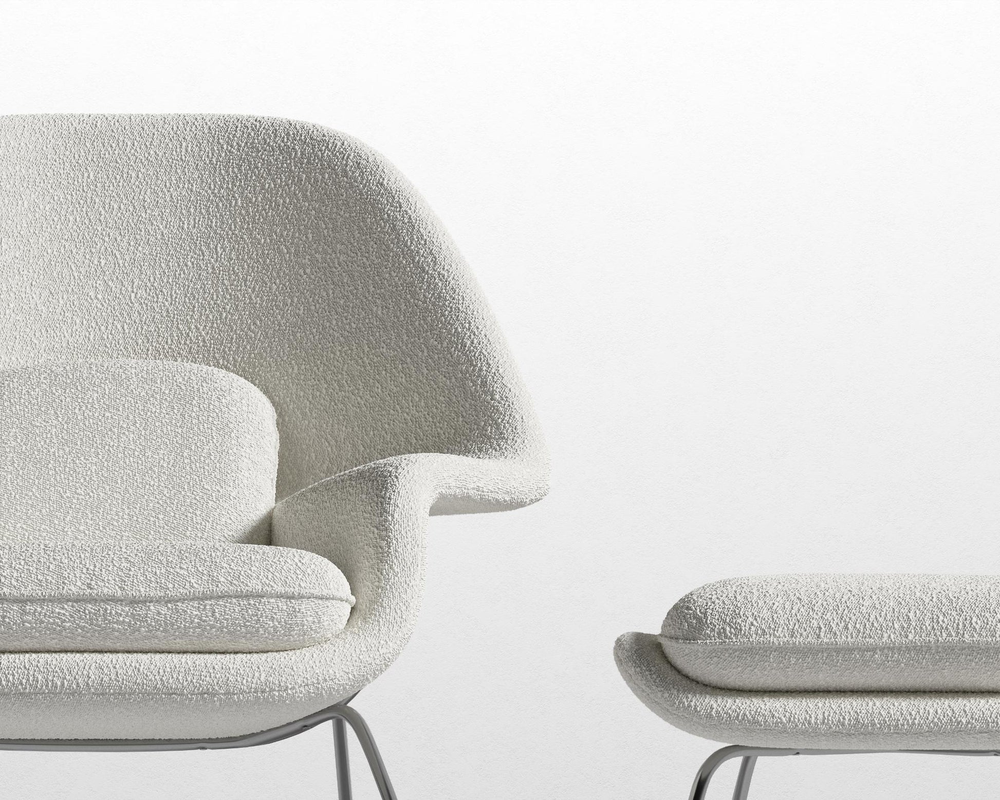 Womb Chair and Ottoman - Chatou Boucle - Pearl