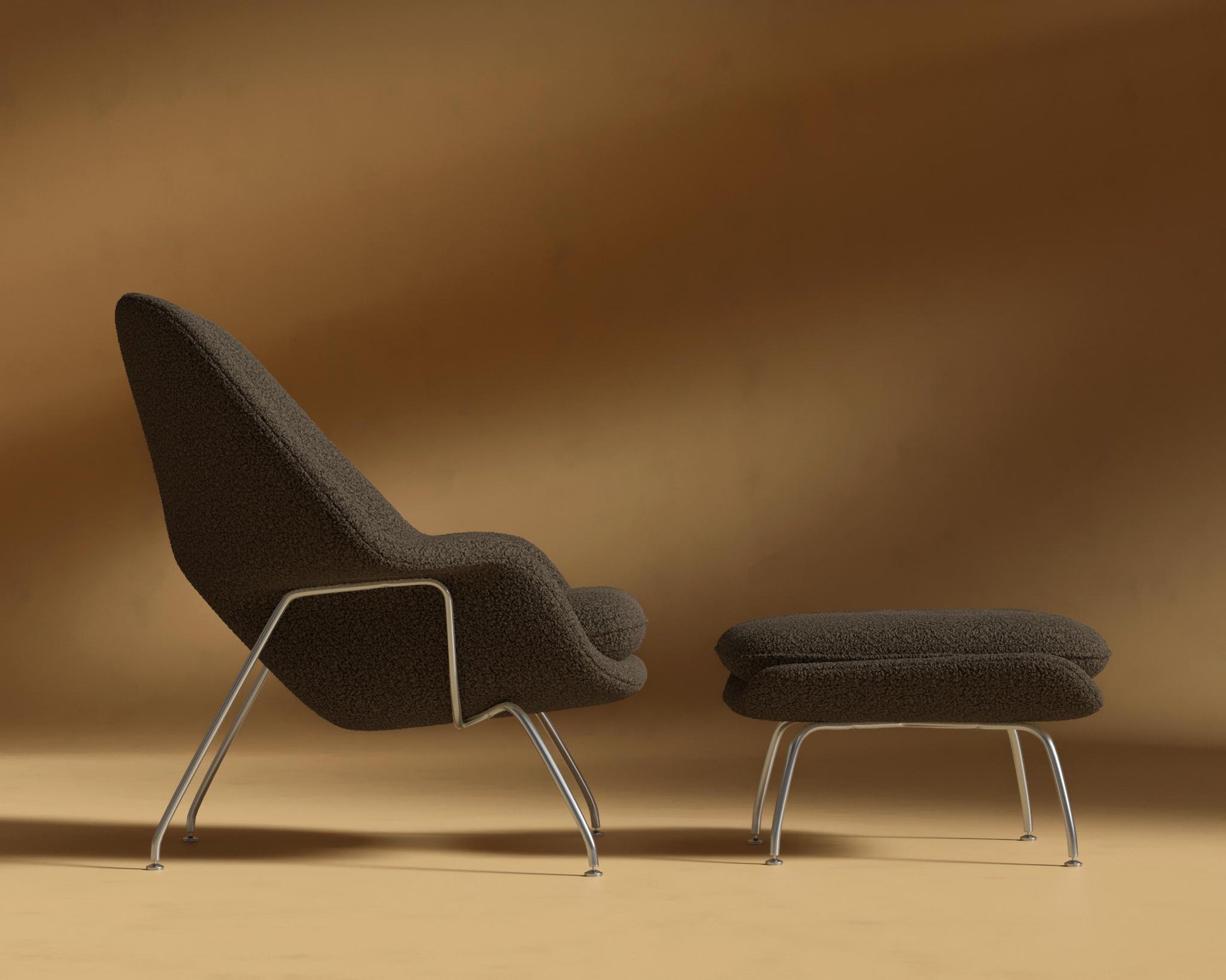 Womb_Chair_Ottoman_Shearling_Espresso