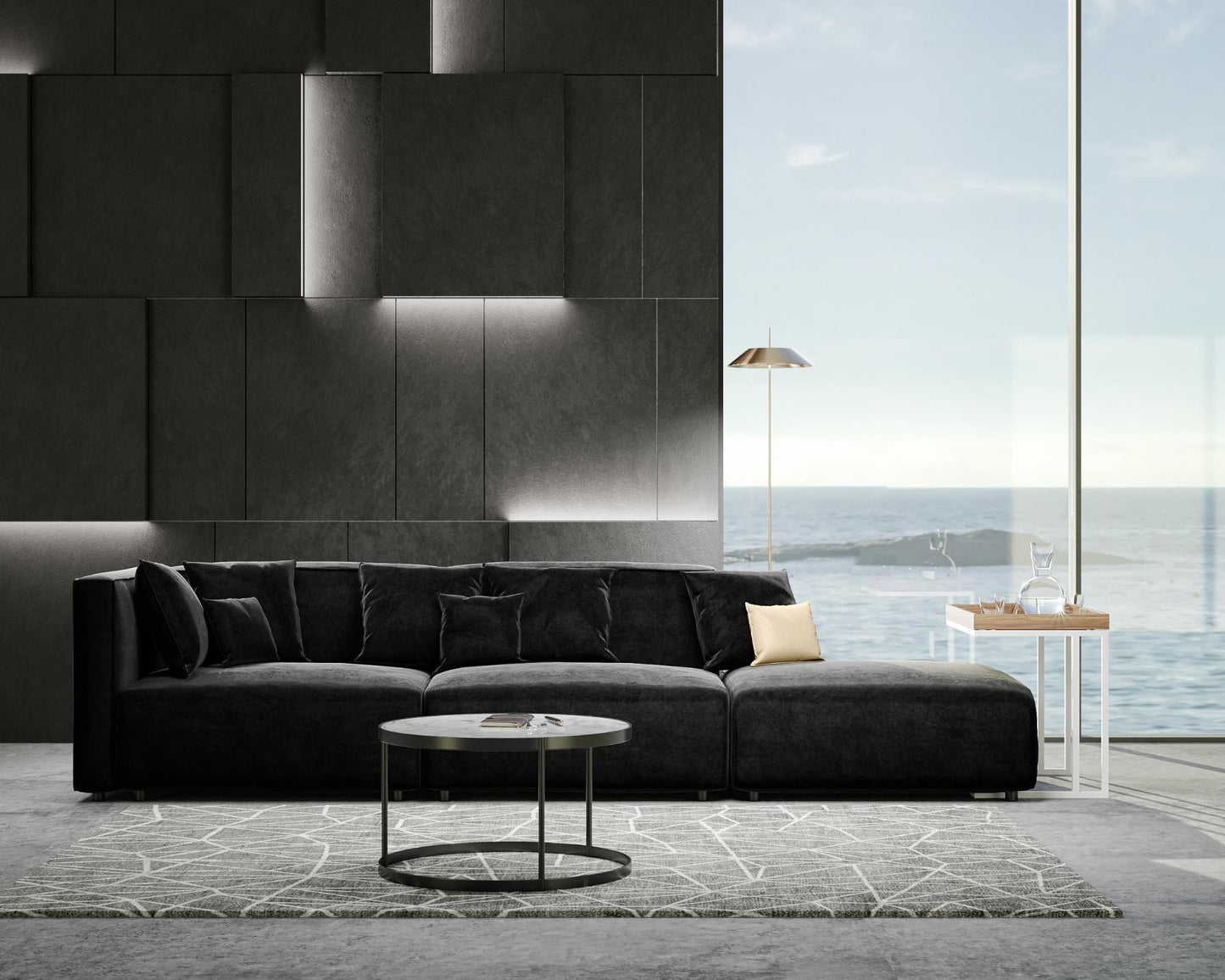 Arya Modular Sofa Open End LHF - Vintage Velvet Black