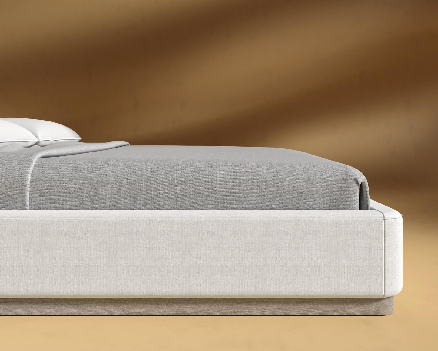 Modular Bed Frame - Wood - King, Grey Oak Veneer, Performance Linen - Swan