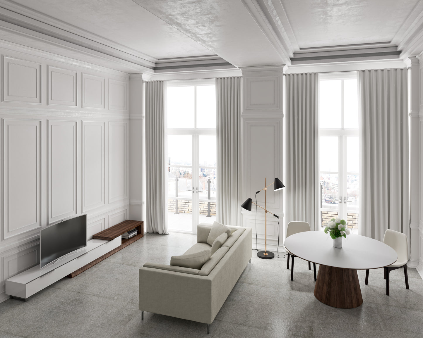 Winston Dining Table - 63 - White Lacquer with Glass