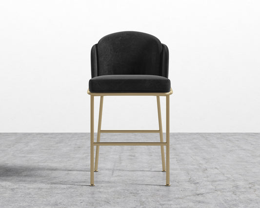 Angelo Counter Stool - Plush Velvet - Black - Brass