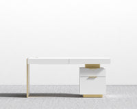 Arlo Desk - Brushed Brass - White Lacquer