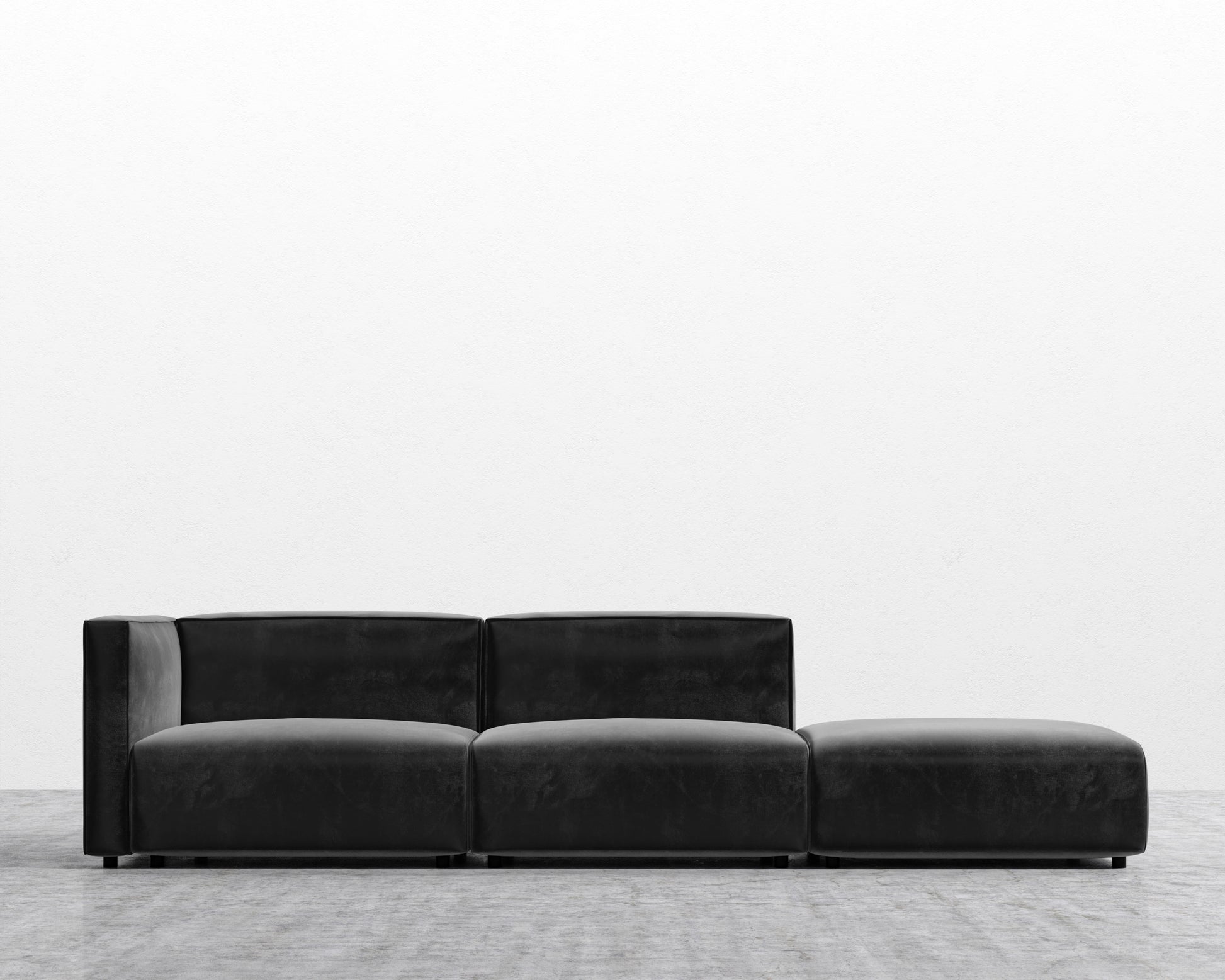 Arya Modular Sofa with Open End - Plush Velvet - Black