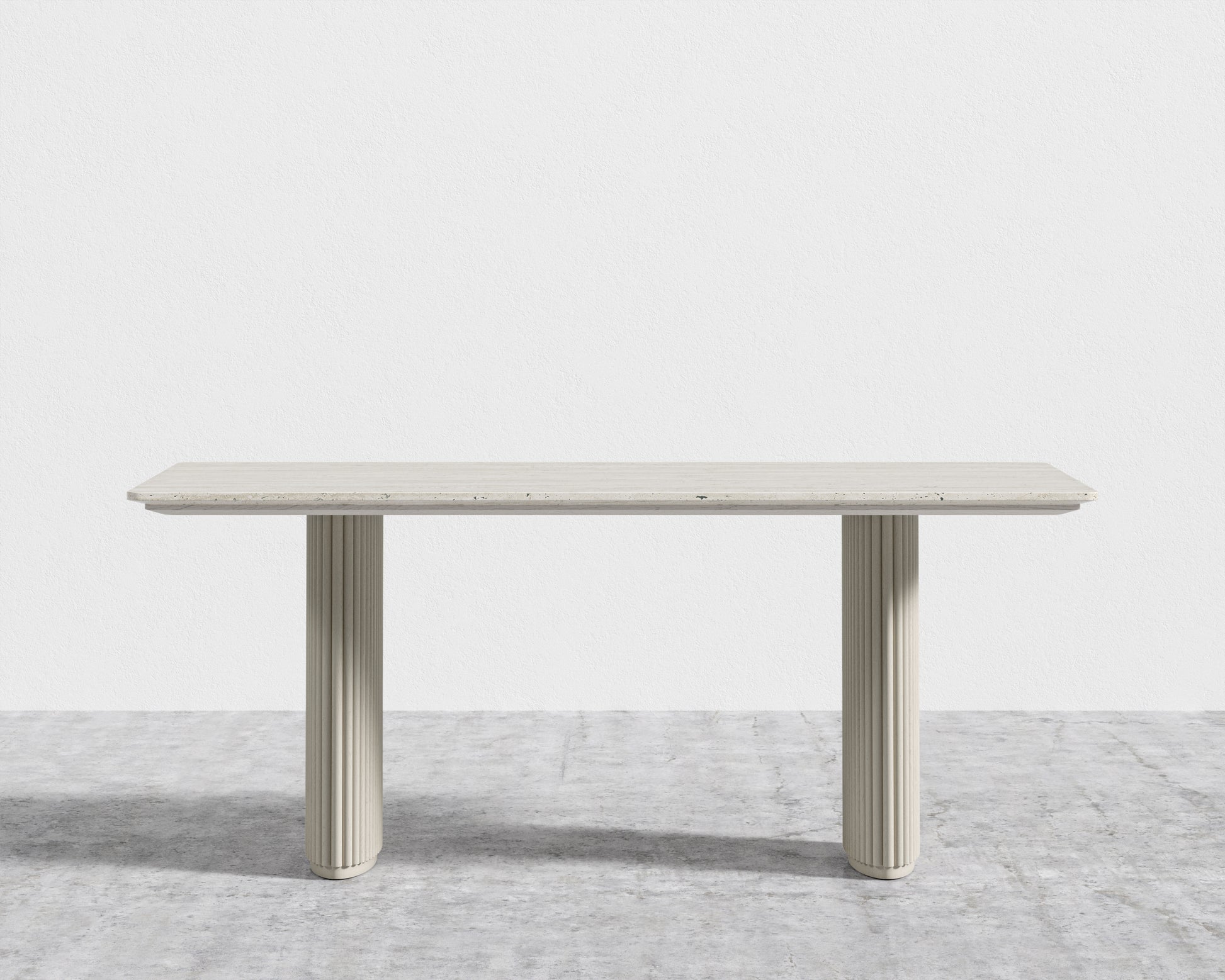 Athena Dining Table - White Travertine - Alabaster Matte Base