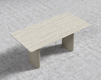 Athena Dining Table - White Travertine - Alabaster Matte Base