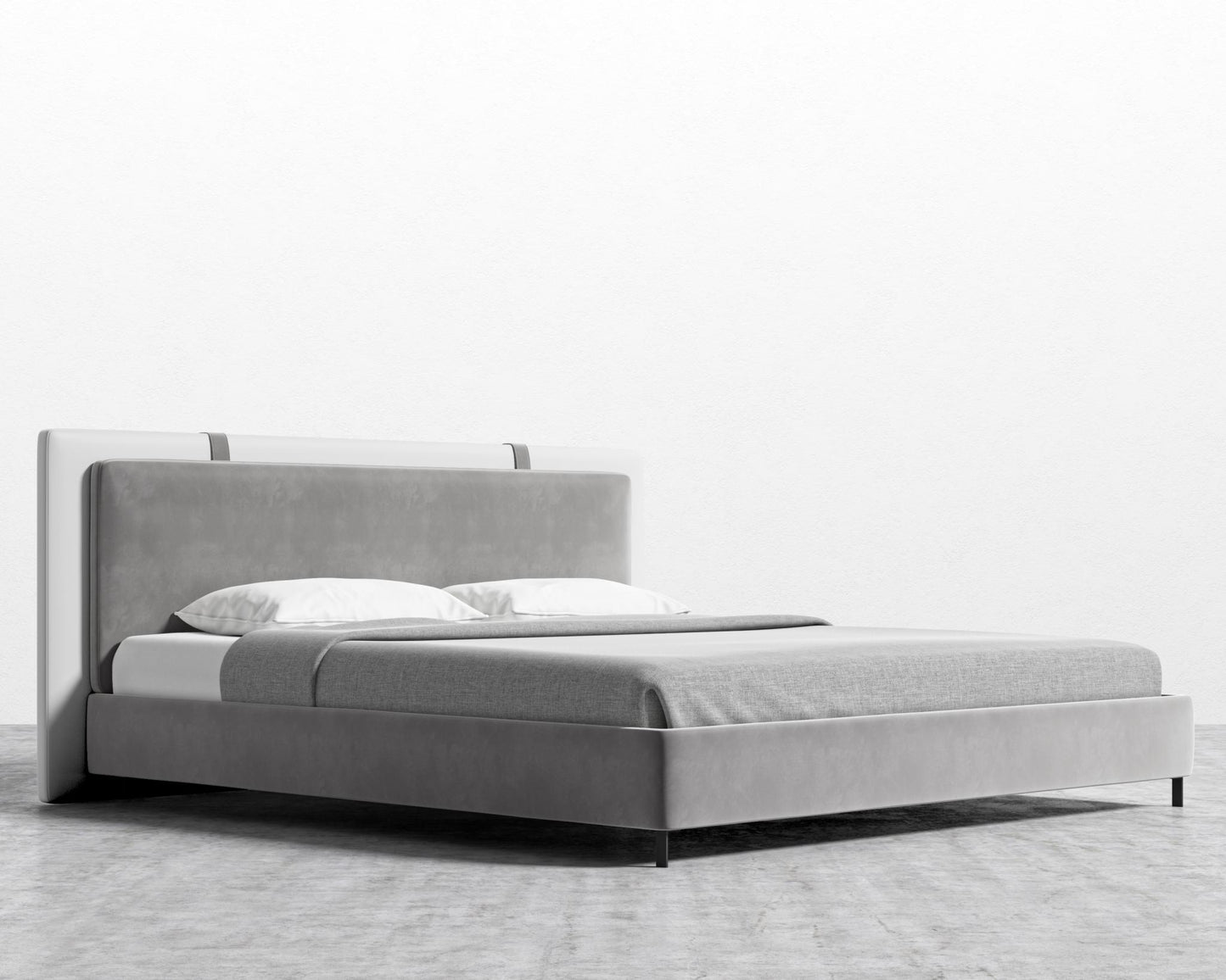 Abigail Bed - King - Plush Velvet - Glacier Grey - Monaco White