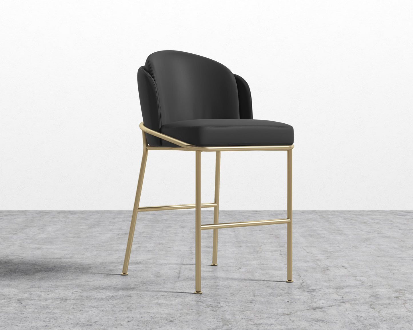 Angelo Counter Stool - PU Leather Monaco Black - Brass