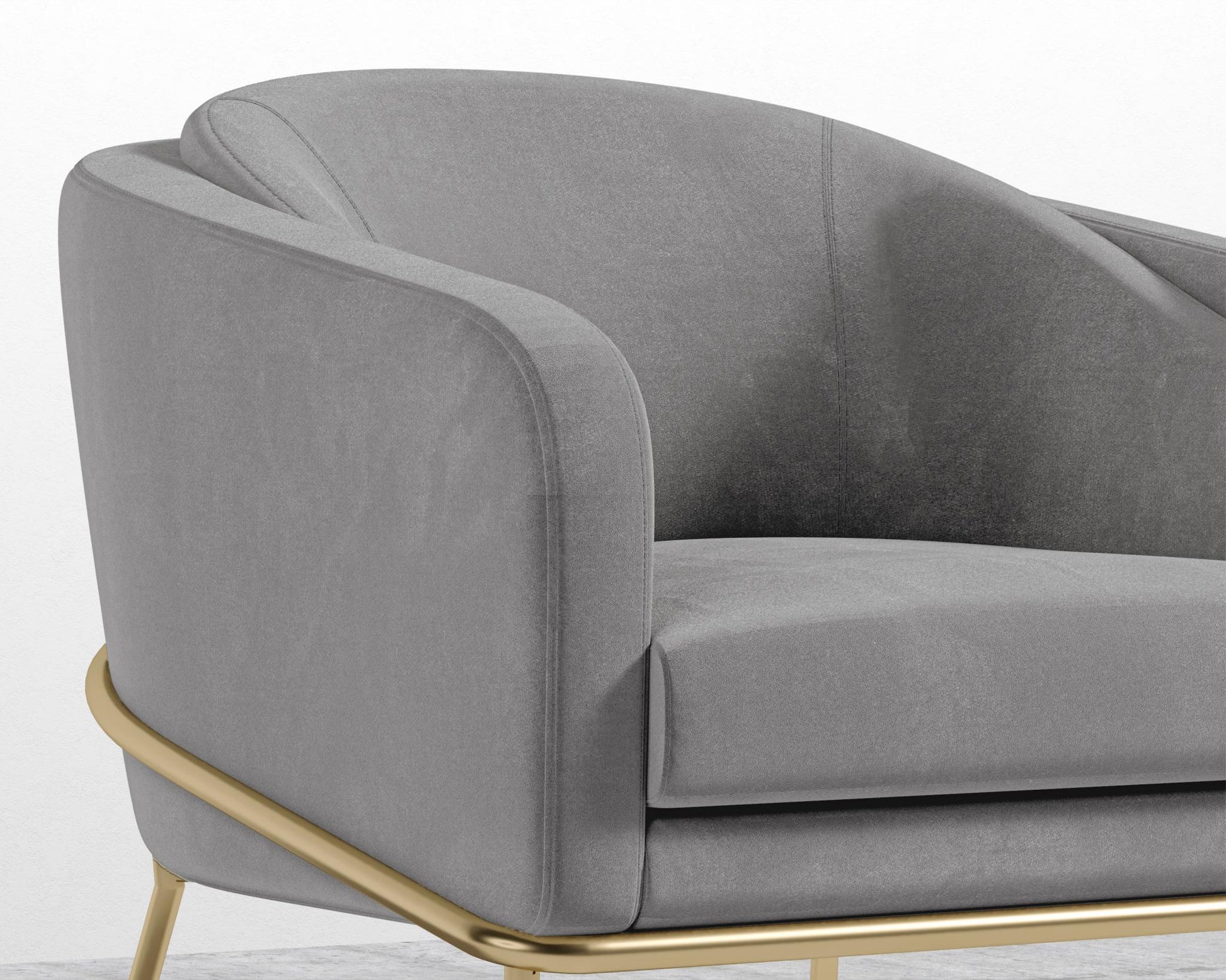 Angelo Lounge Chair - Plush Velvet - Glacier Grey - Brass Frame