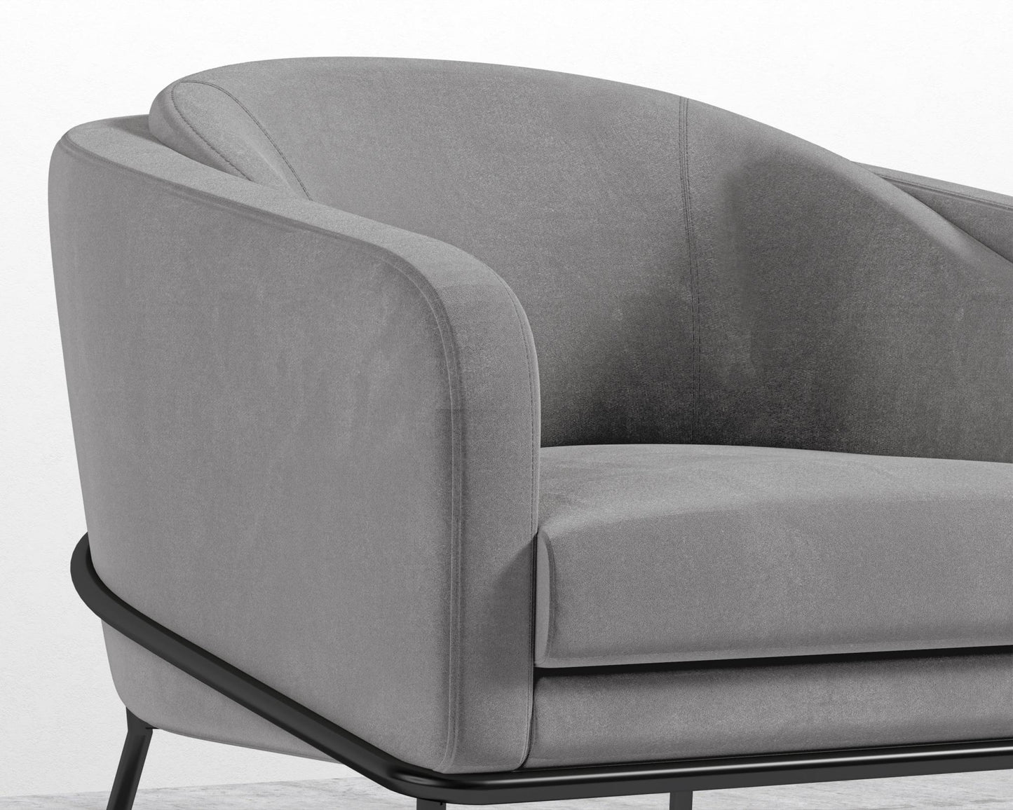 Angelo Lounge Chair - Plush Velvet - Glacier Grey - Black Frame
