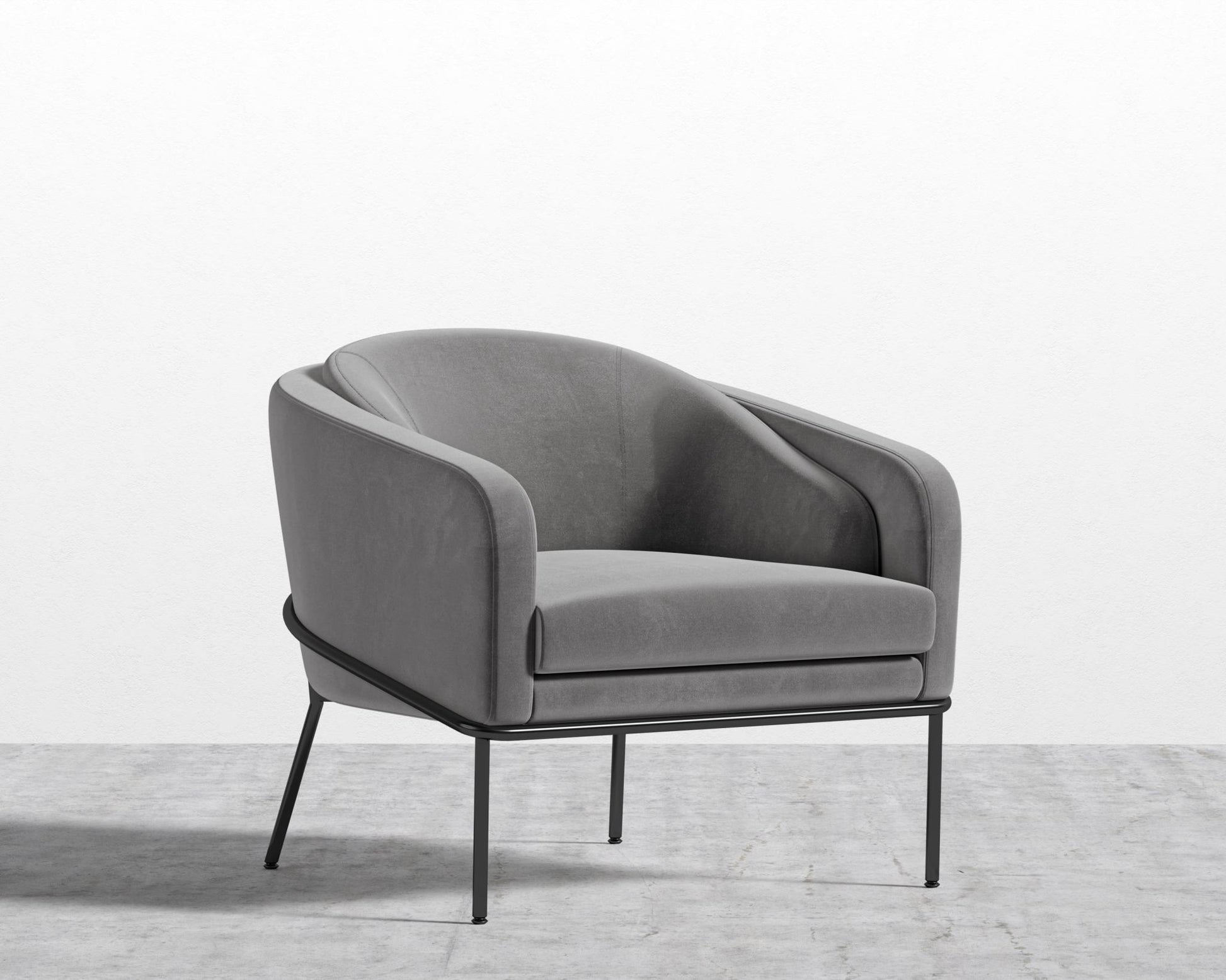 Angelo Lounge Chair - Plush Velvet - Glacier Grey - Black Frame