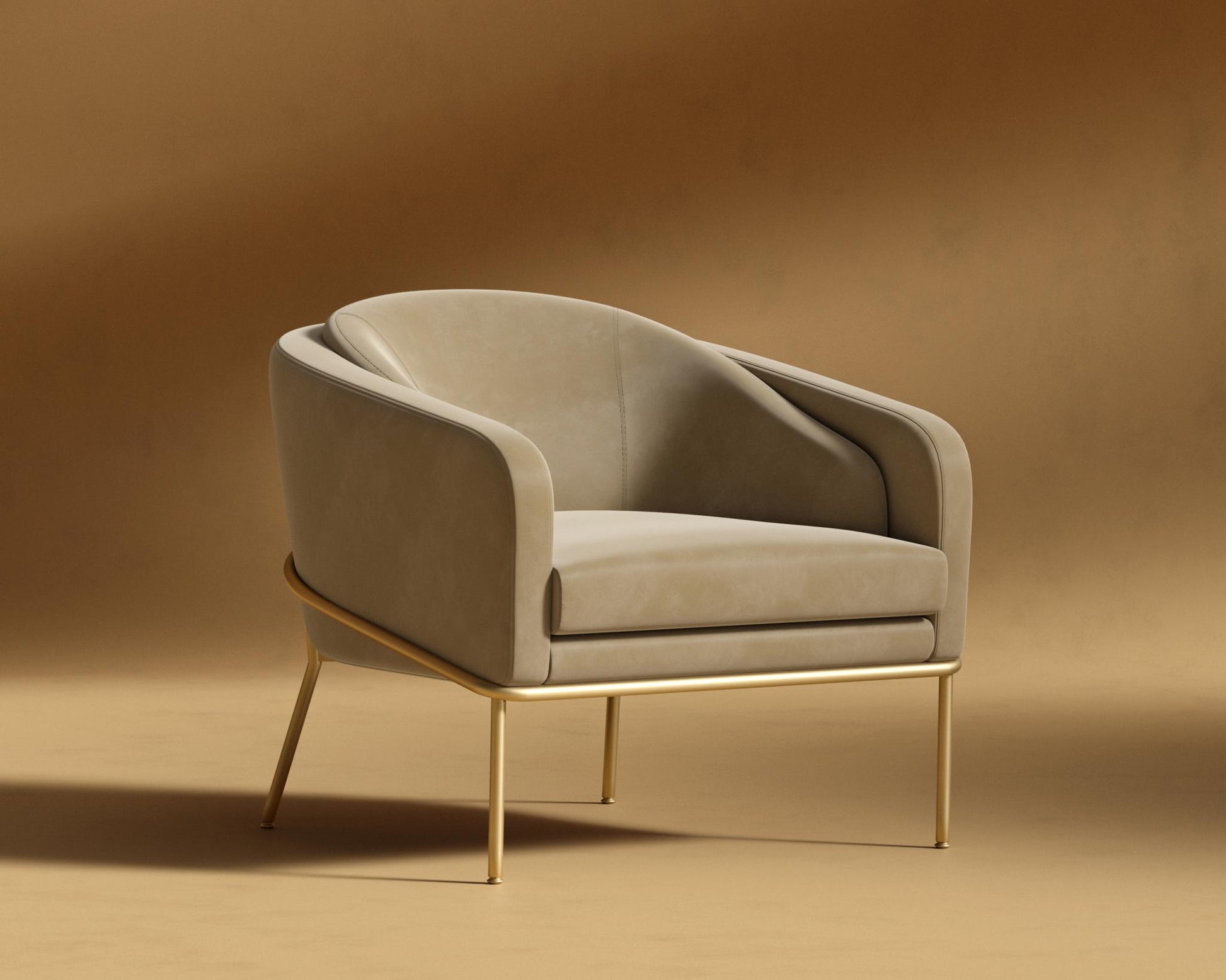 Angelo Lounge Chair - Plush Velvet - Dune - Brass Frame