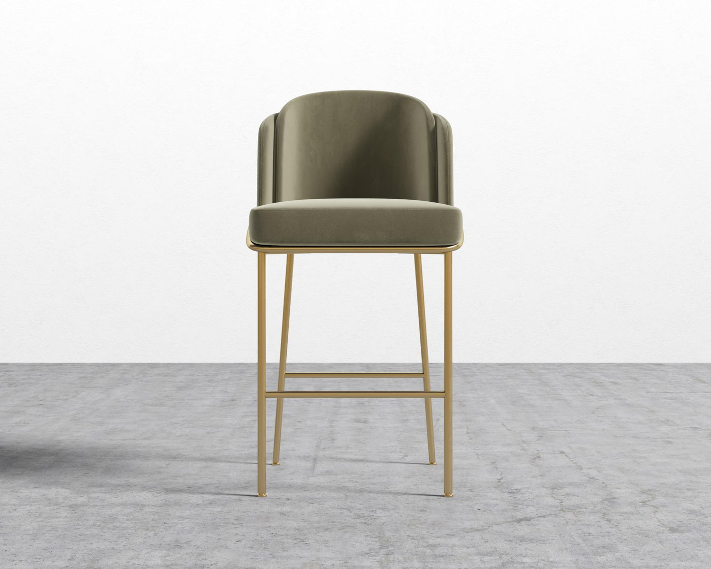 Angelo Bar Stool - Plush Velvet - Olive Green - Brass