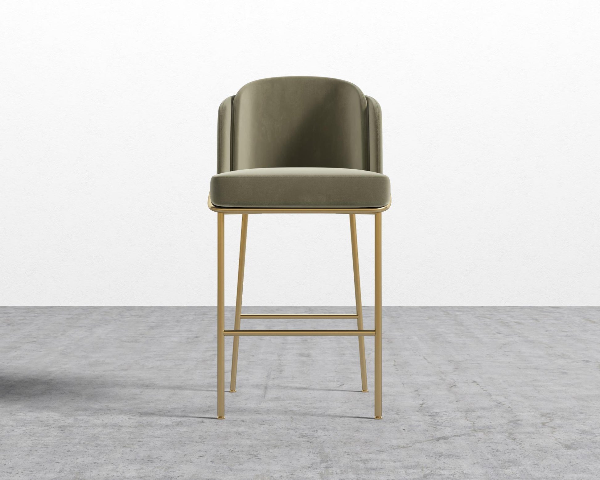 Angelo Bar Stool - Plush Velvet - Olive Green - Brass