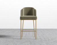 Angelo Bar Stool - Plush Velvet - Olive Green - Brass