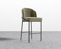 Angelo Bar Stool - Plush Velvet - Olive Green - Black