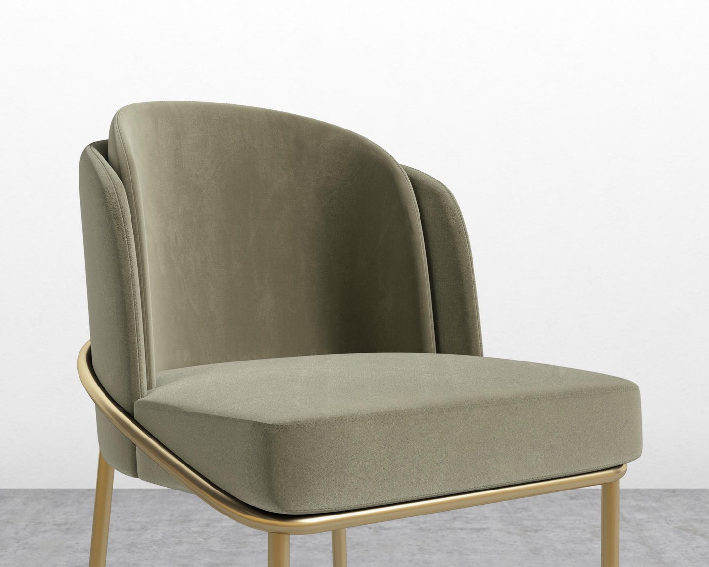 Angelo Bar Stool - Plush Velvet - Olive Green - Brass