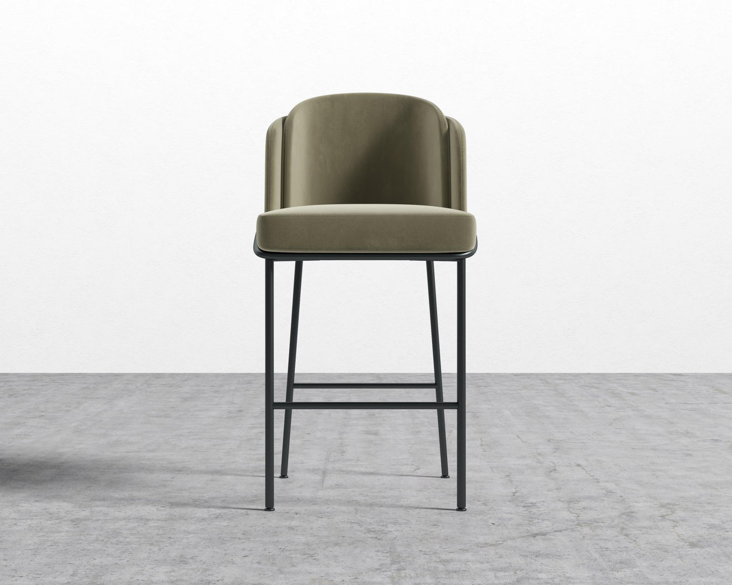 Angelo Bar Stool - Plush Velvet - Olive Green - Black