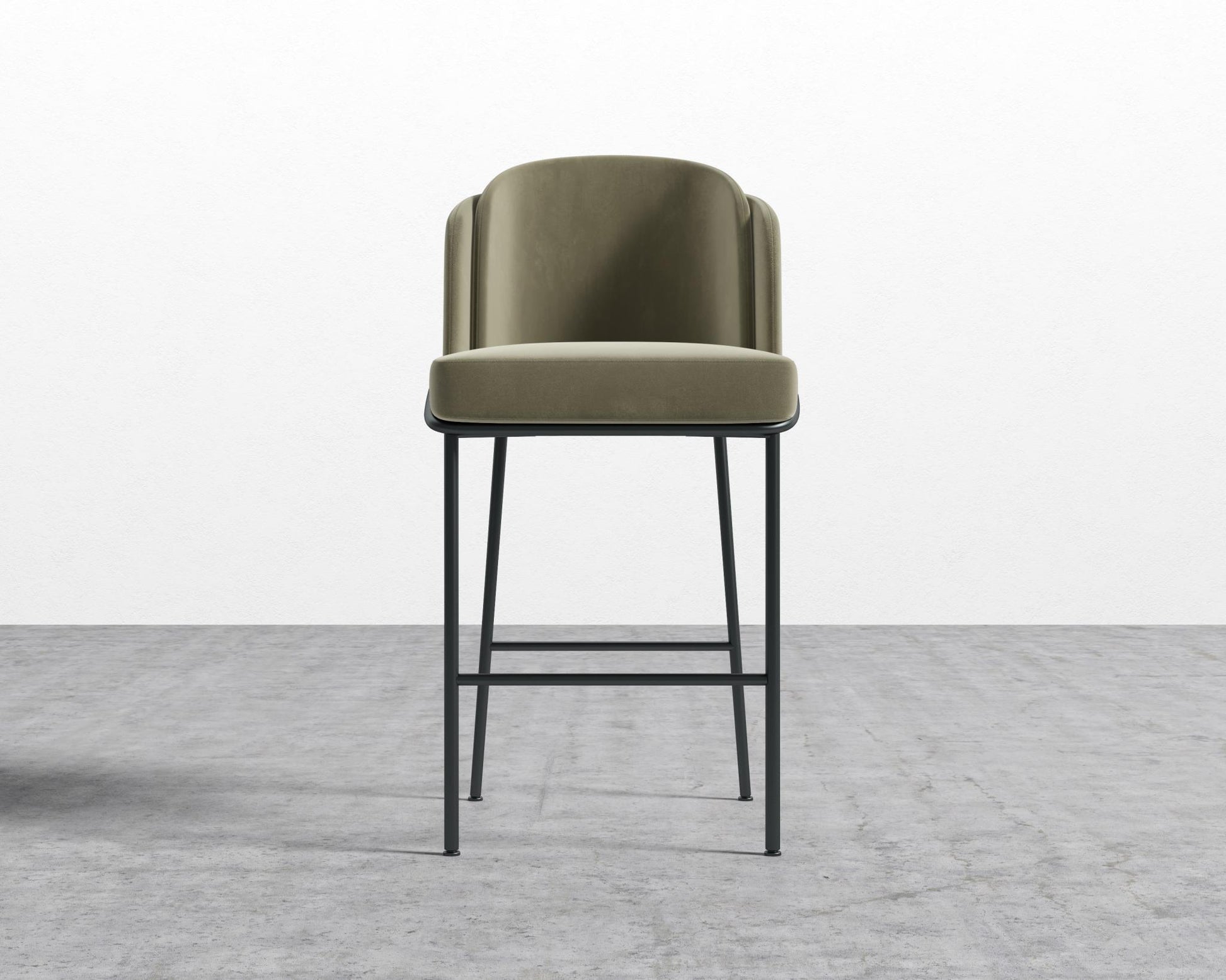 Angelo Bar Stool - Plush Velvet - Olive Green - Black
