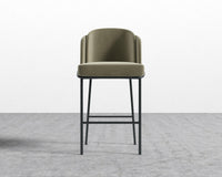 Angelo Bar Stool - Plush Velvet - Olive Green - Black