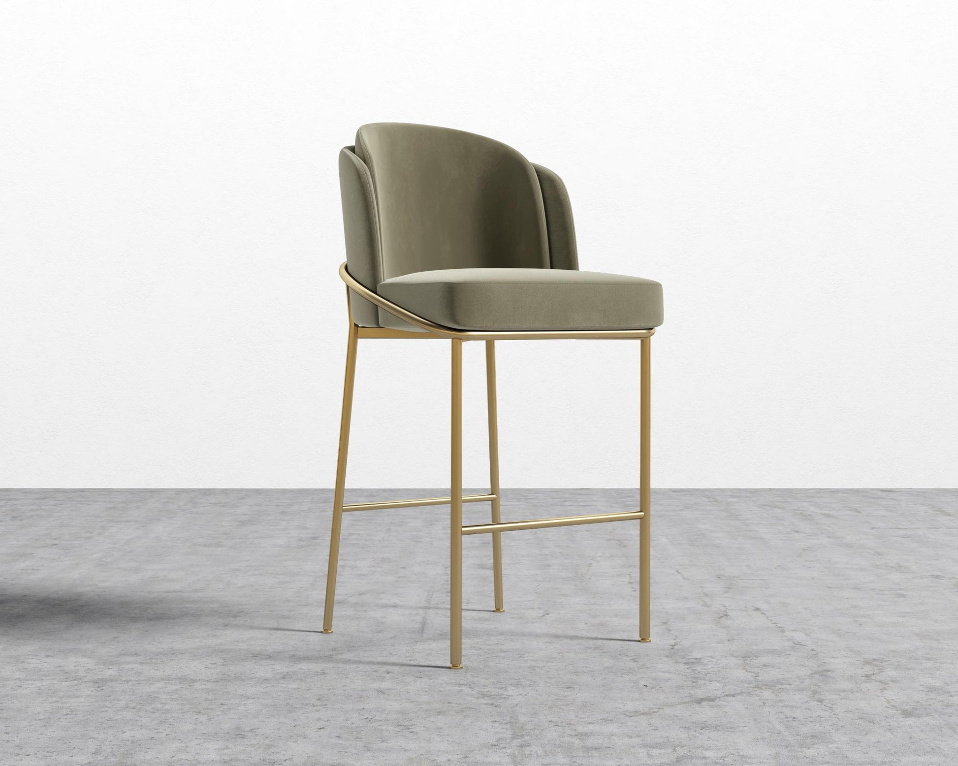 Angelo Bar Stool - Plush Velvet - Olive Green - Brass