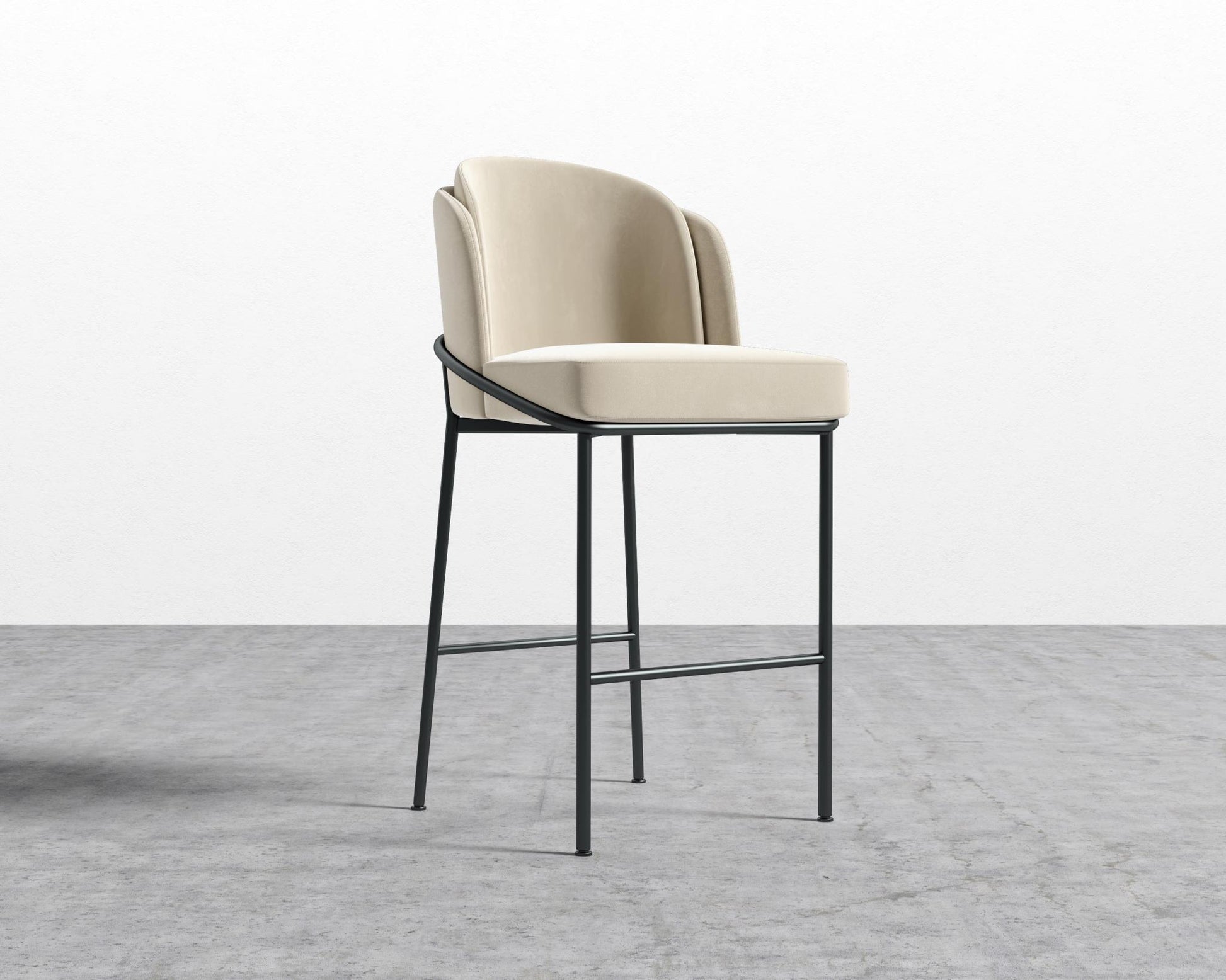 Angelo Bar Stool - Plush Velvet - Warm Taupe - Black