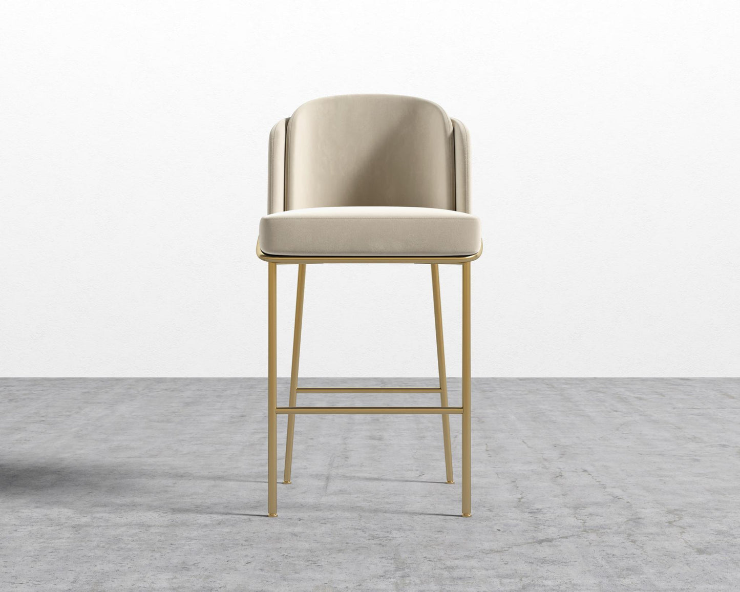 Angelo Bar Stool - Plush Velvet - Warm Taupe - Brass