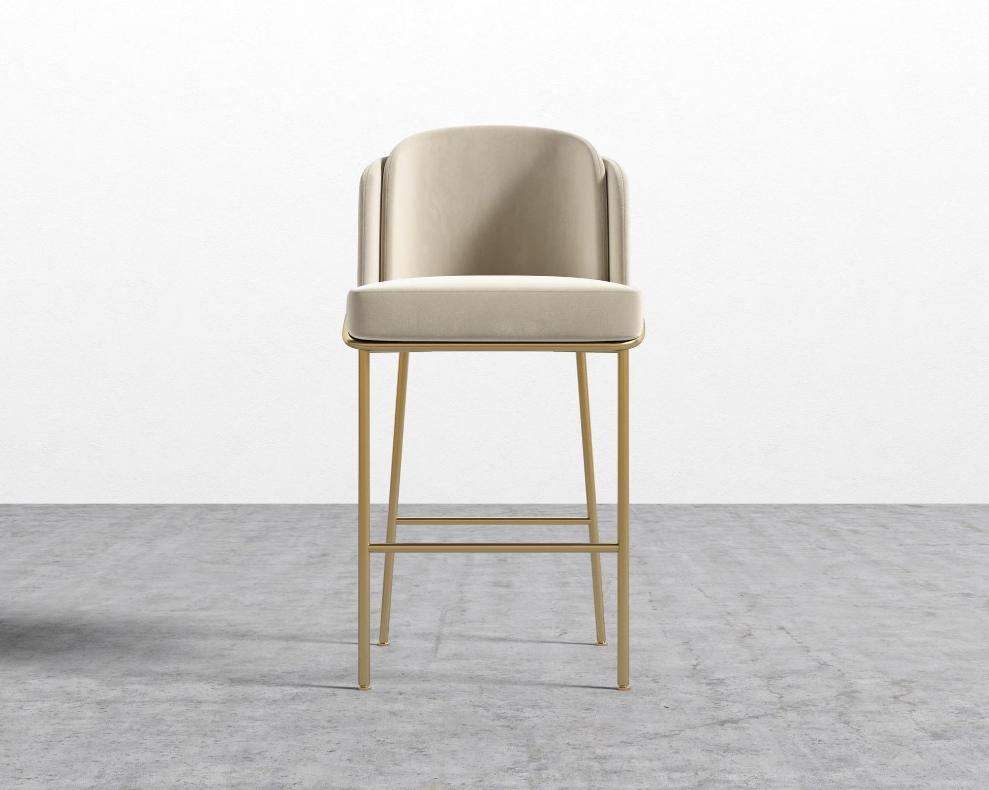 Angelo Bar Stool - Plush Velvet - Warm Taupe - Brass