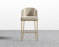 Angelo Bar Stool - Plush Velvet - Warm Taupe - Brass